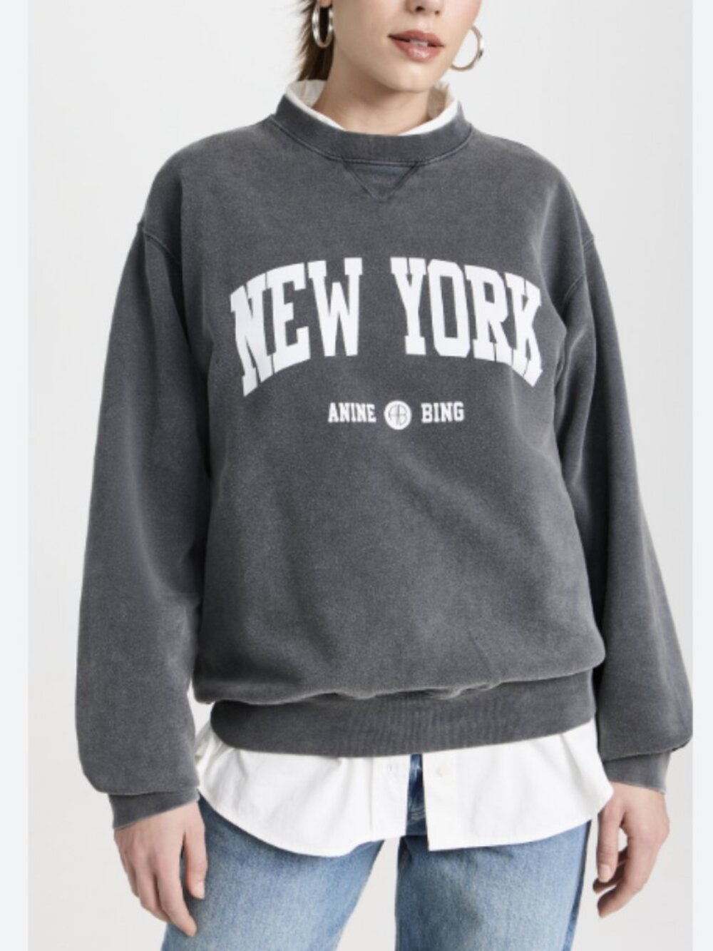 ANINE BING Ramona Sweatshirt University New York Washed Black Cotton Size Large